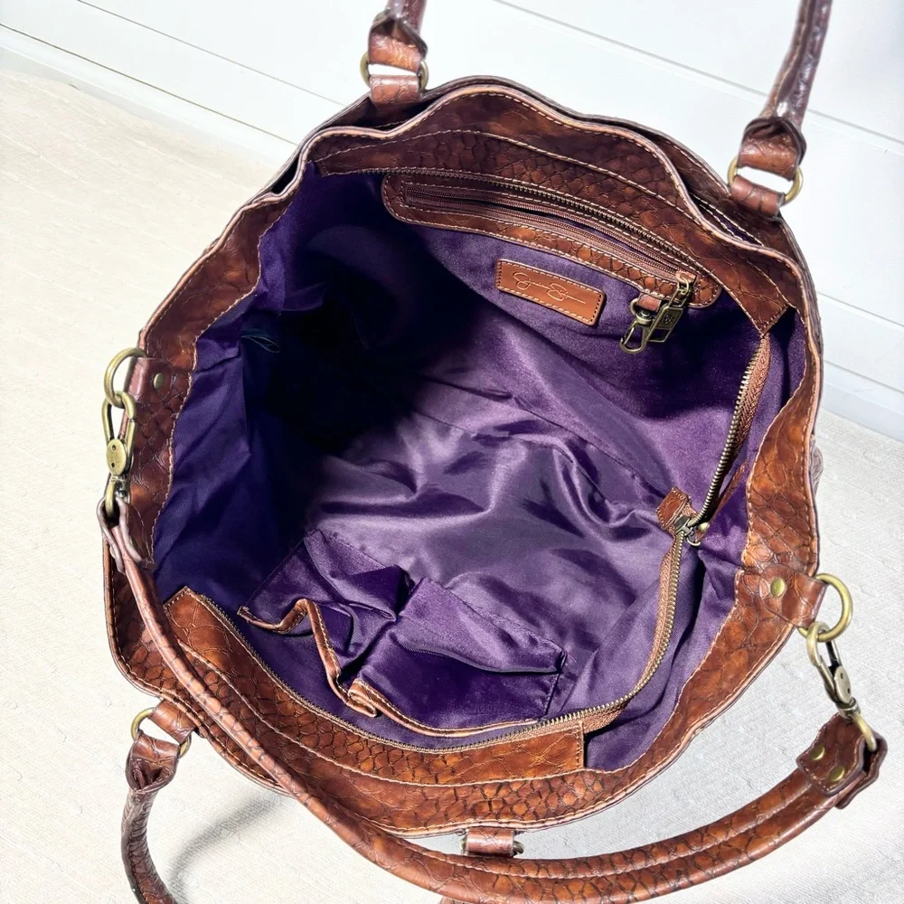 Jessica Simpson Vintage Leather Retro Y2K Brown & Purple Bag, Shoulder Bag - Picture 10 of 16